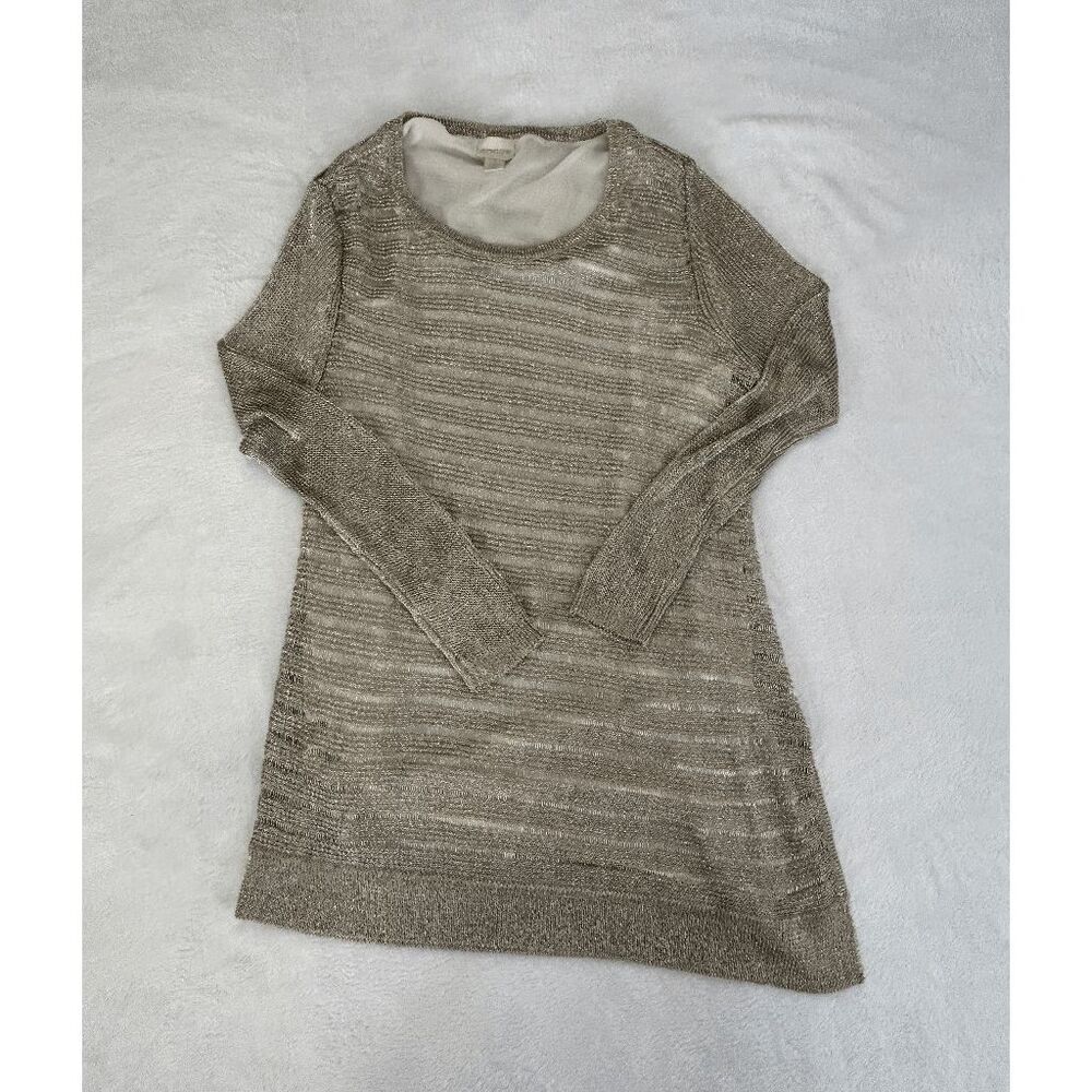 Chico's Asymmetrical Long Metallic Gold Sweater Size 1 (8/M) Chic, Dressy